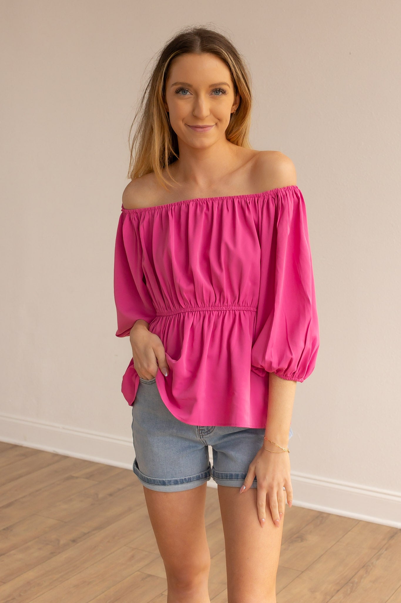 pink peasant blouse