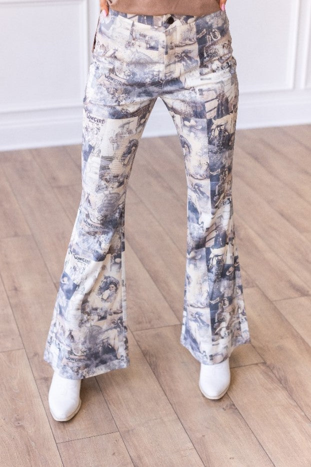 Western Print Flare Leg Pants – Grace+Emma
