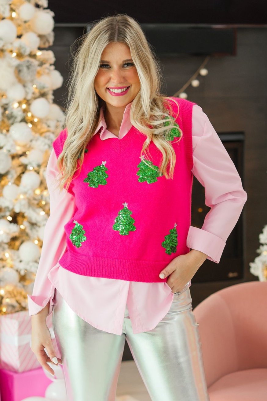 Hot Pink Sequins Tree Sweater Vest – Grace+Emma