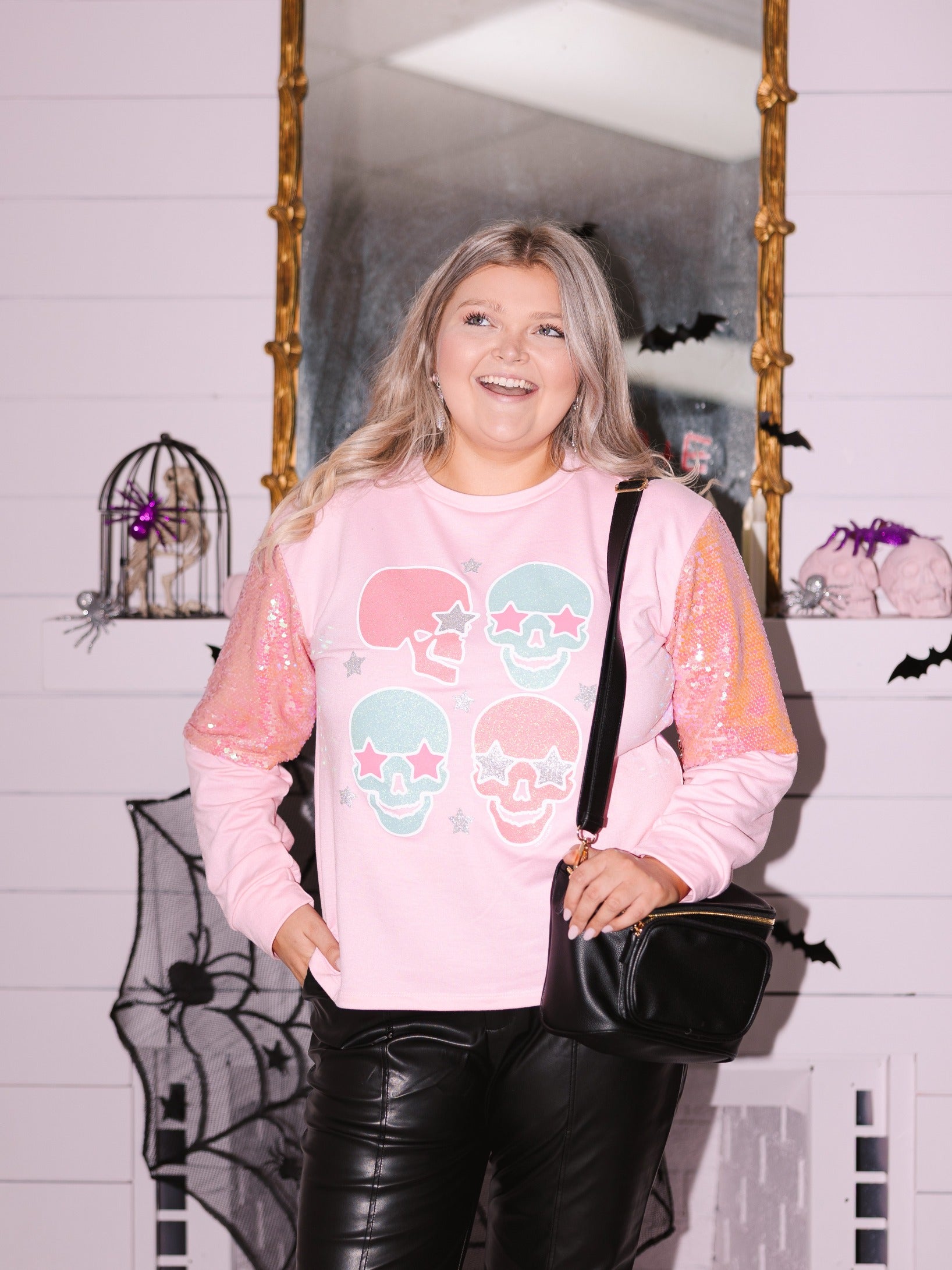 Candy Skull on Long-Sleeve Top, Pink – Grace+Emma
