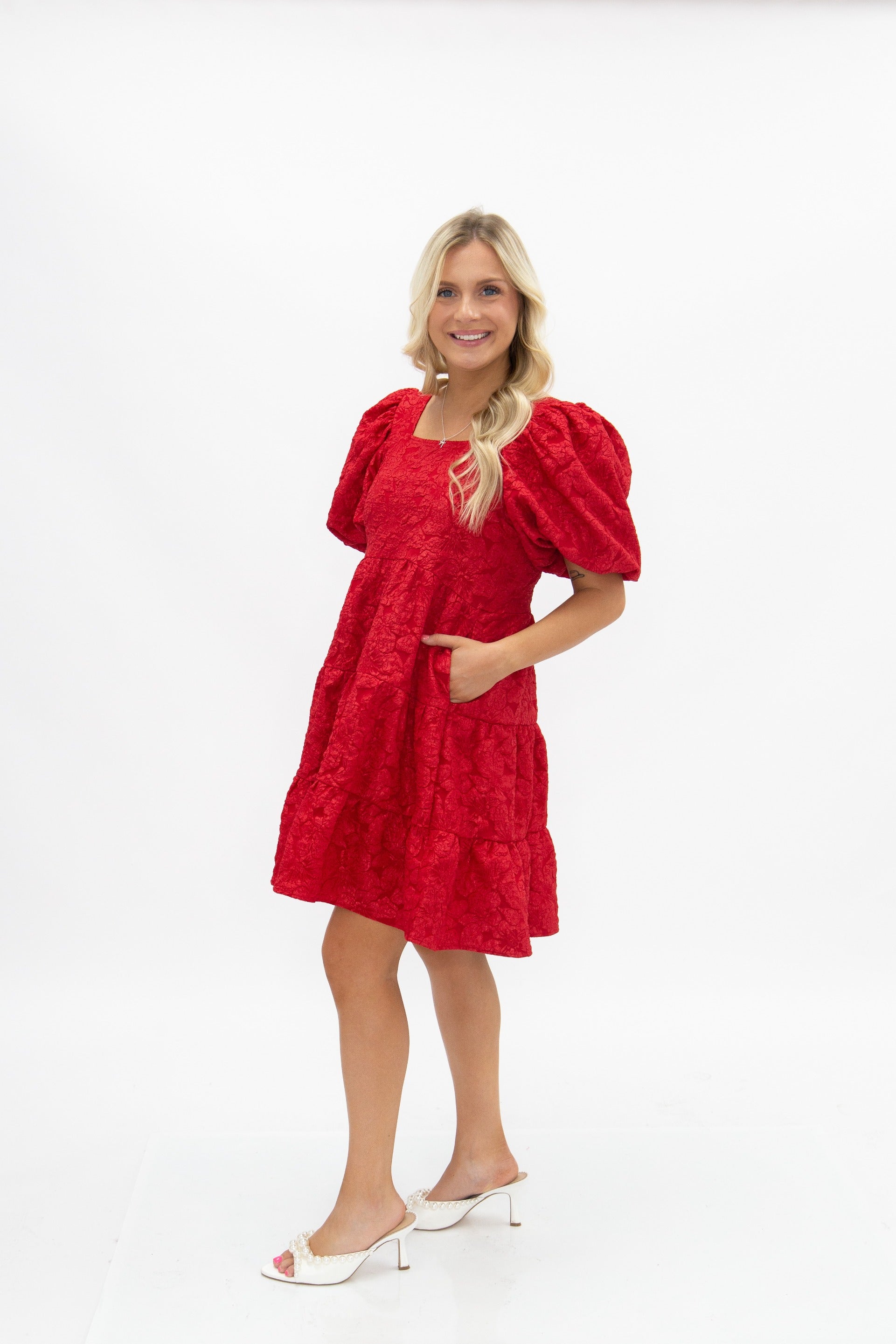 Dolly Doll Jacquard Dress, Dark Red – GRACE+EMMA®