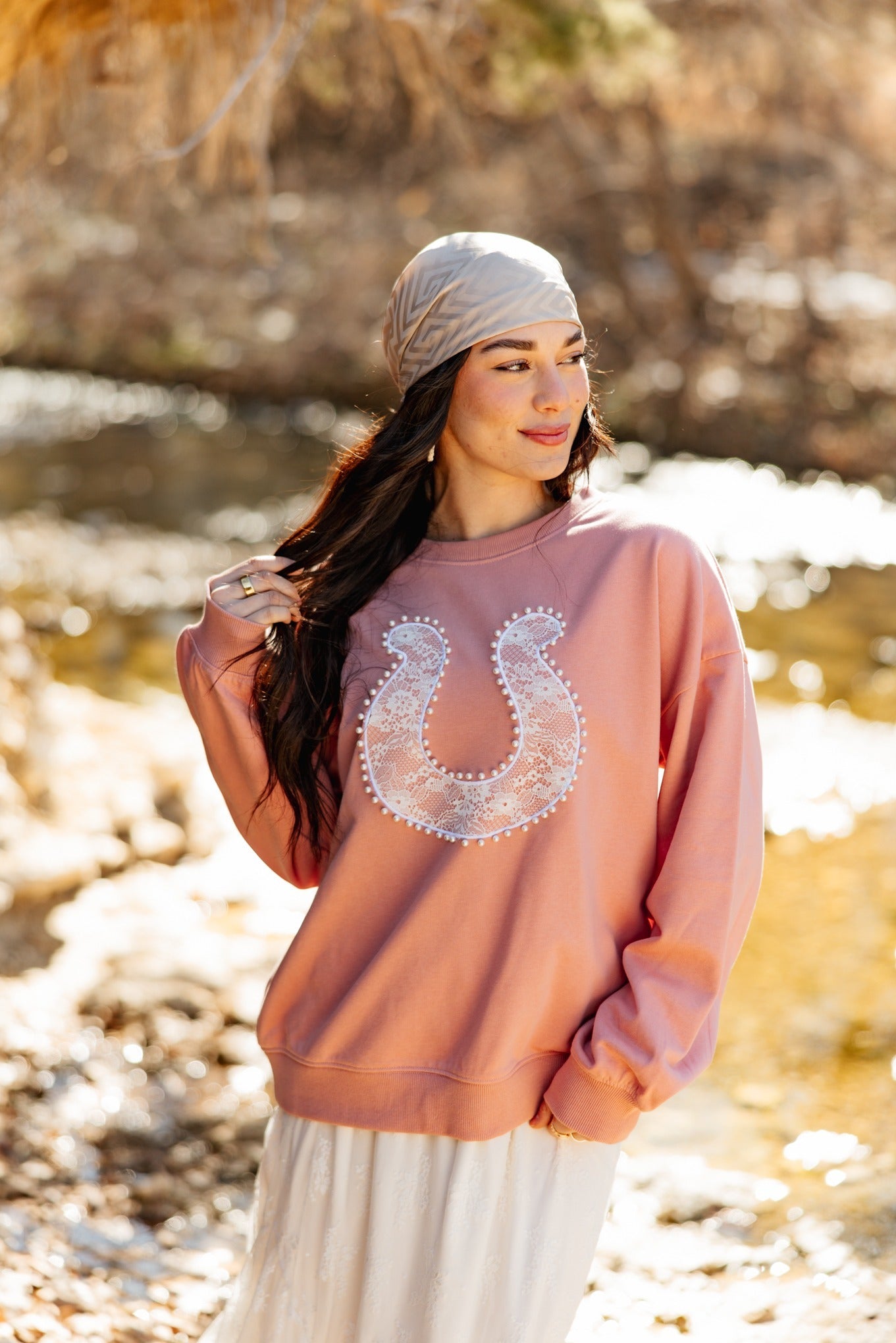 Lace Horse Shoe on Pink Sweatshirt – GRACE+EMMA®