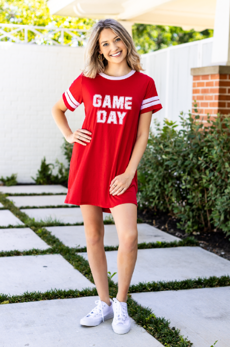 fitted lace wedding dress Crimson Game Day Short Sleeve Tiered Dress