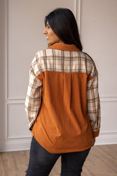 Cozy Calling Rust Plaid Button Down Top