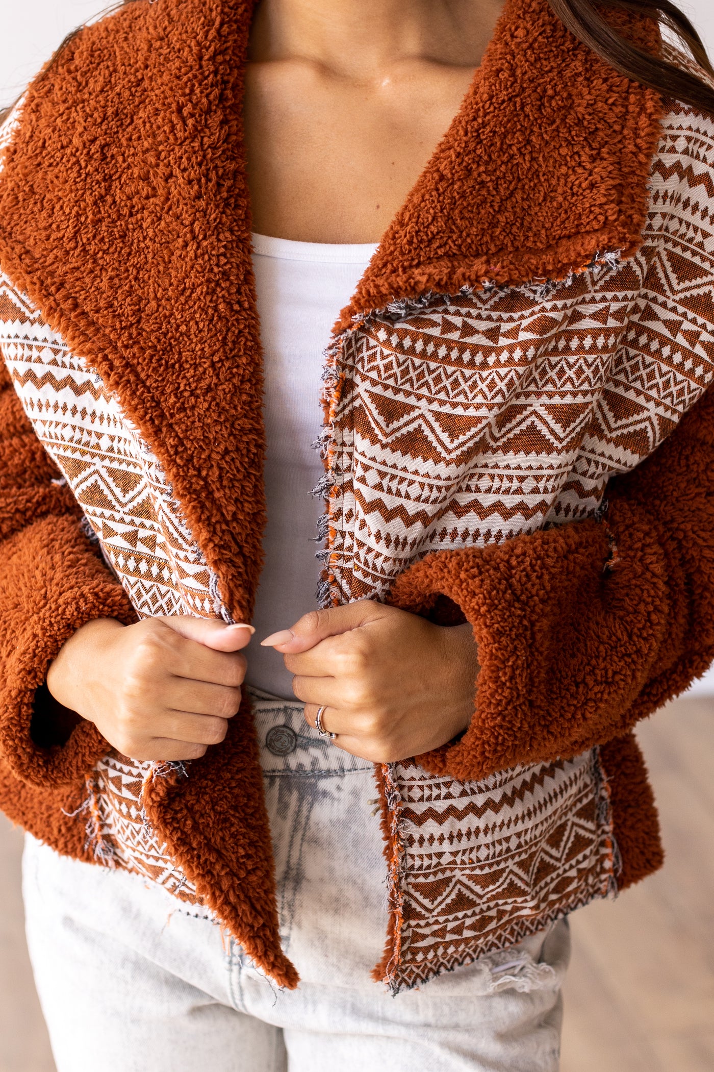 Tan Sherpa With Aztec Details