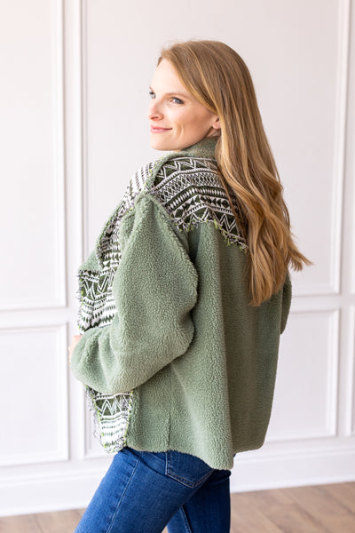 Olive Sherpa With Aztec Details
