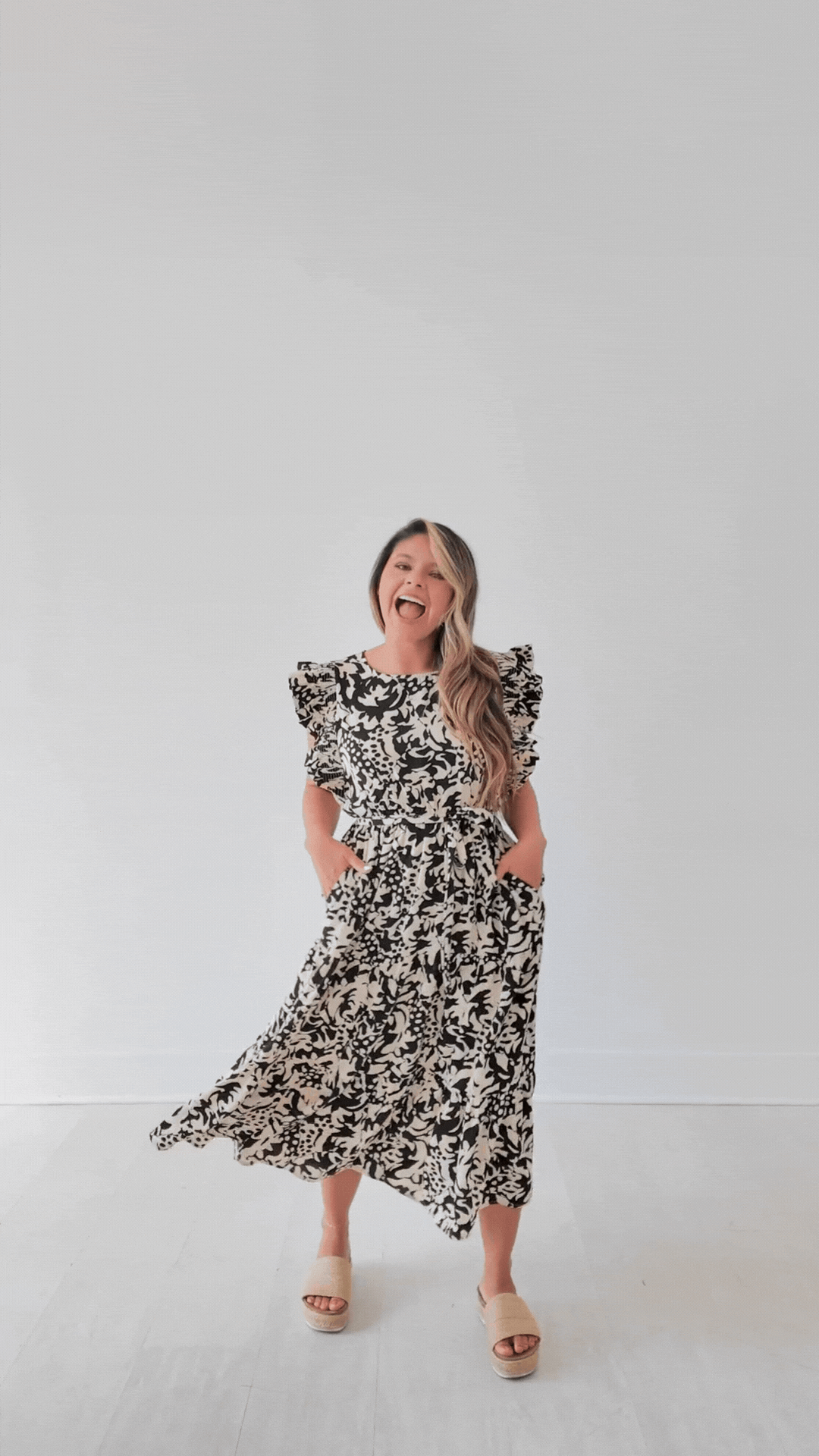 Beige and Black Abstract Dress