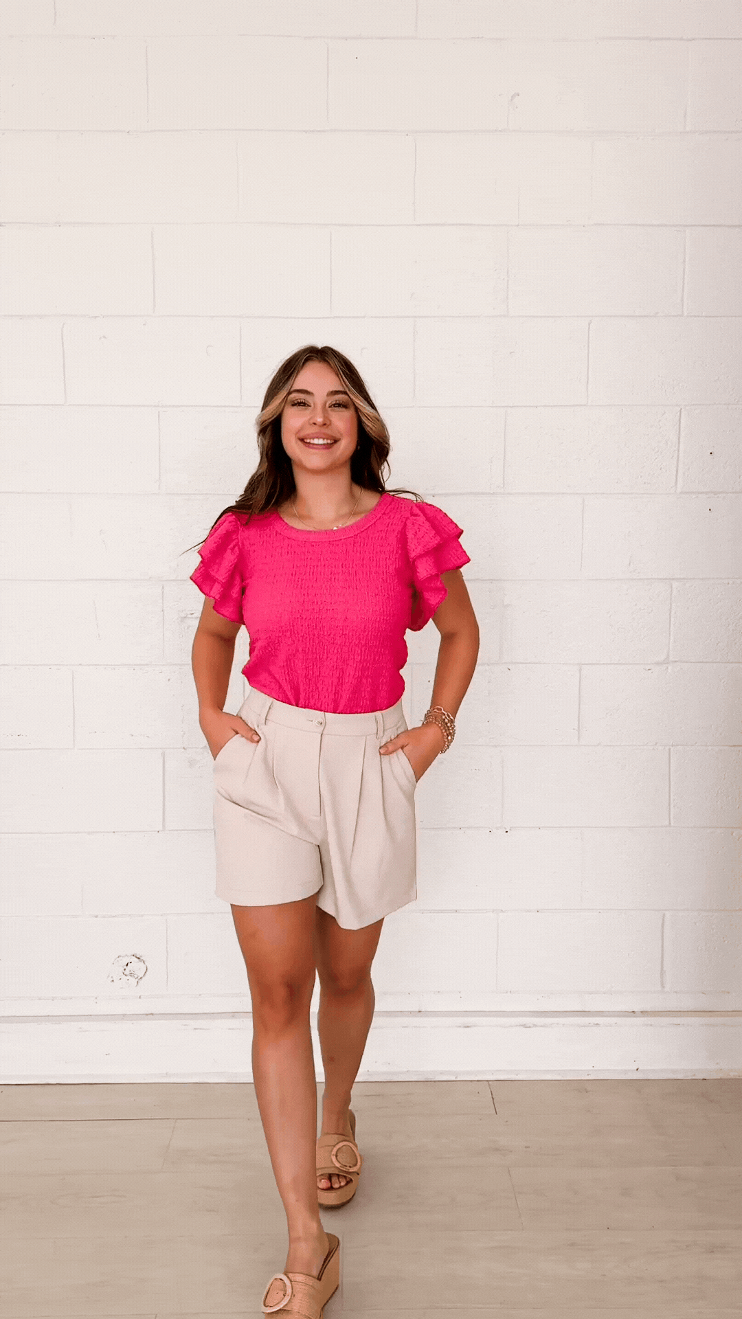 Flutter Sleeve Top in Hot Pink