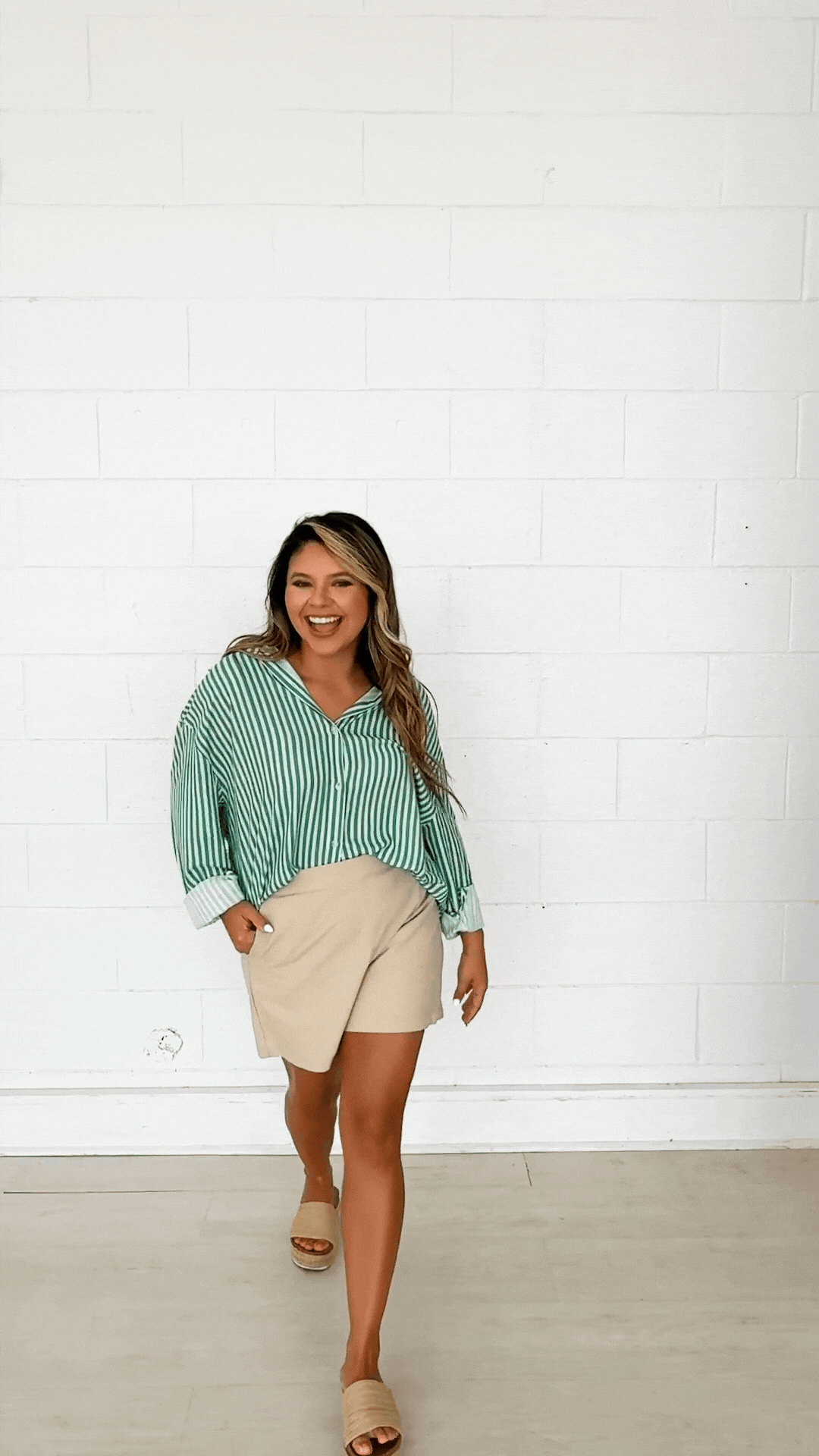 The Kathryn Button-Up, Striped Green