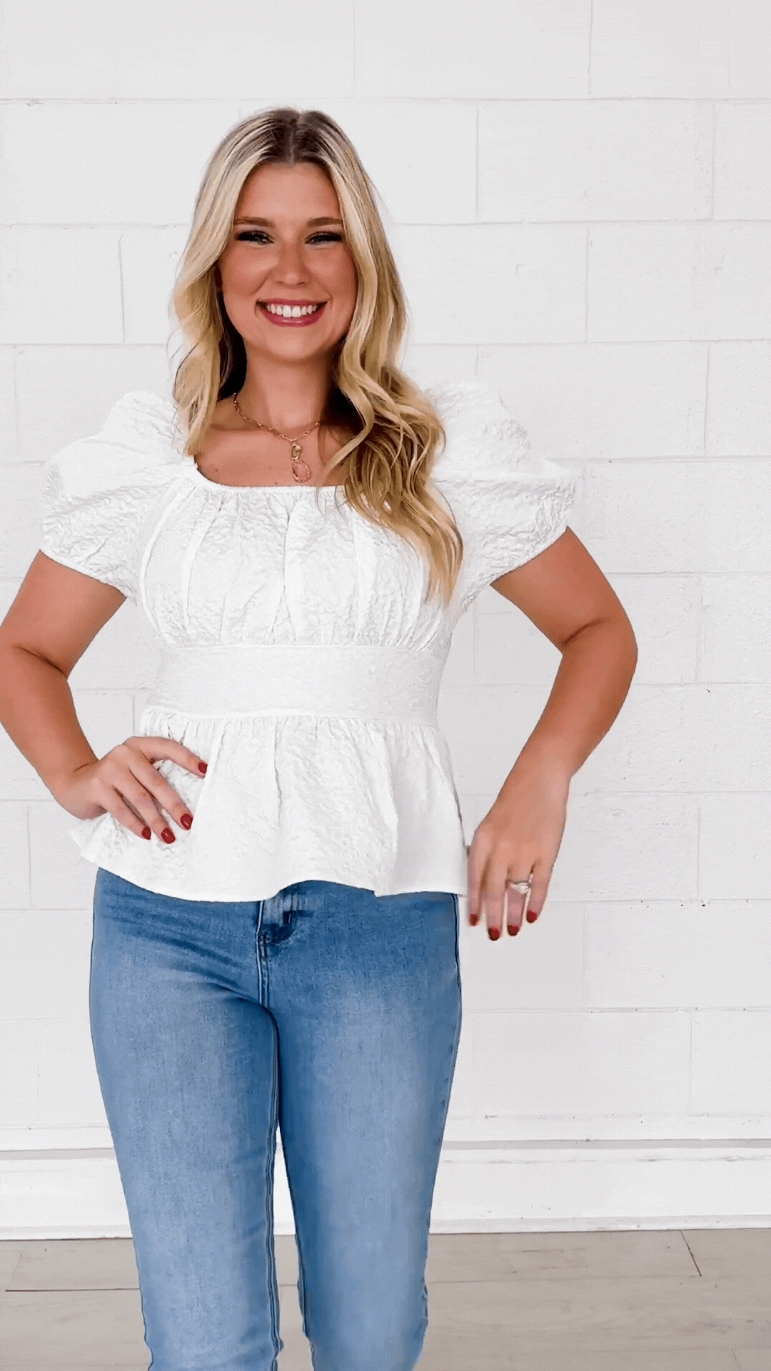 Jacquard Babydoll Top, White