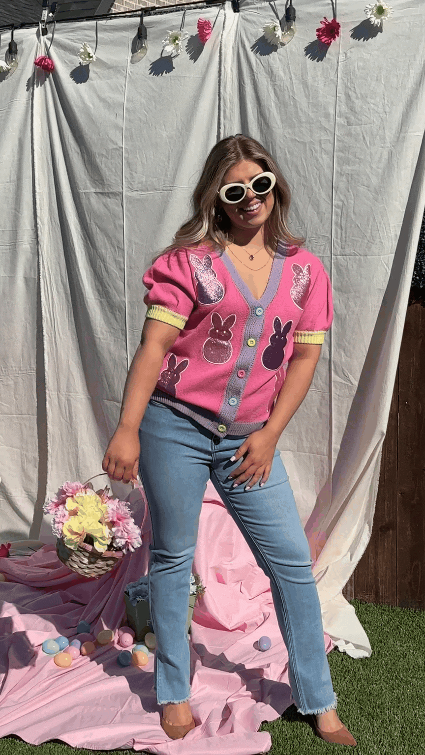 Puff Sleeve Cardigan Bunny Patches