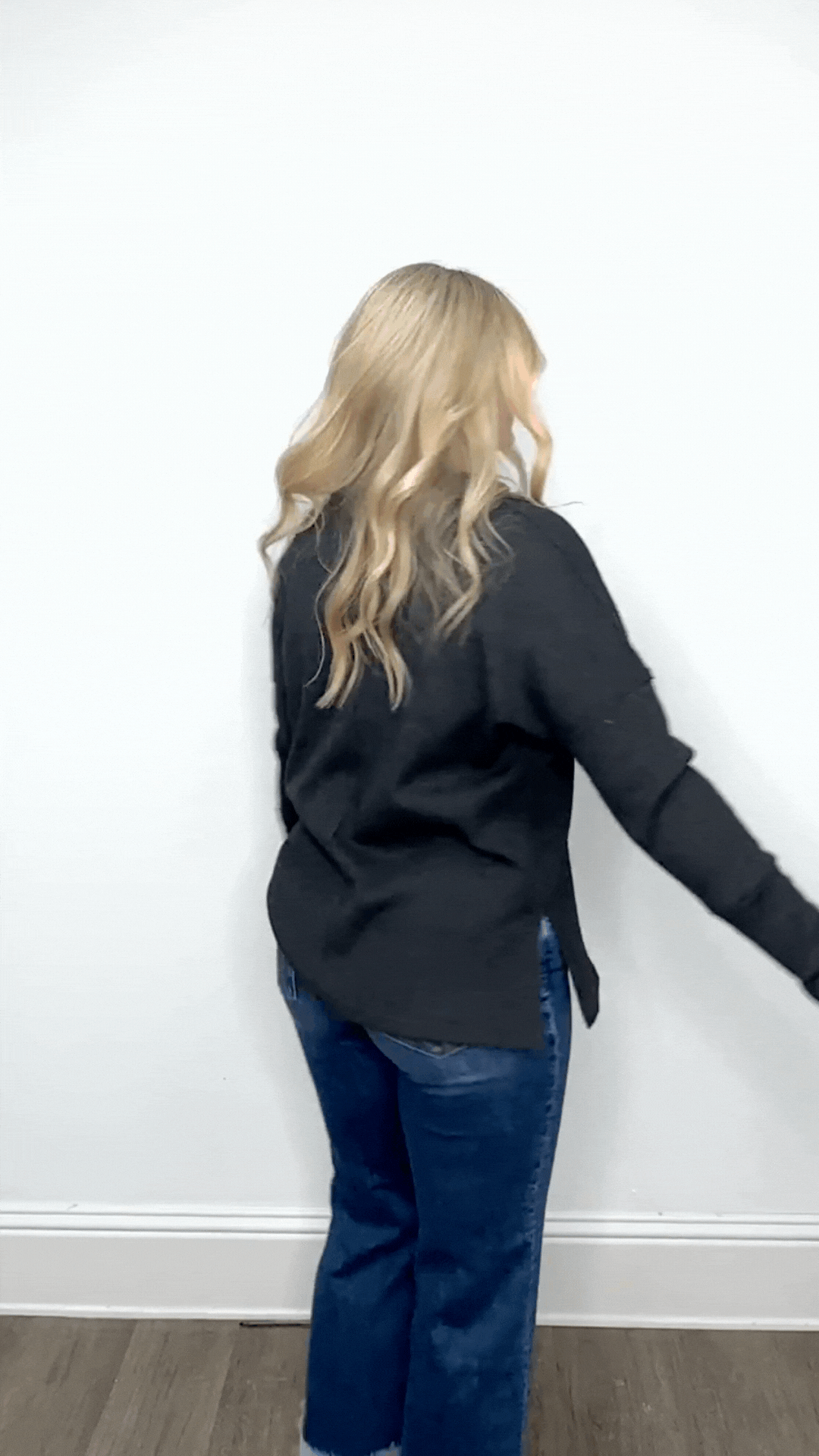 Waffle Knit Top, Black