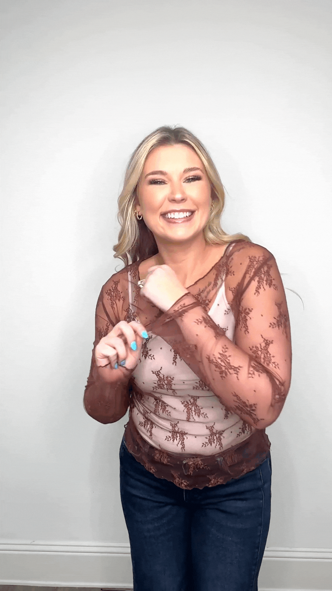 Brown Lace Long Sleeve Top by Grace and Emma