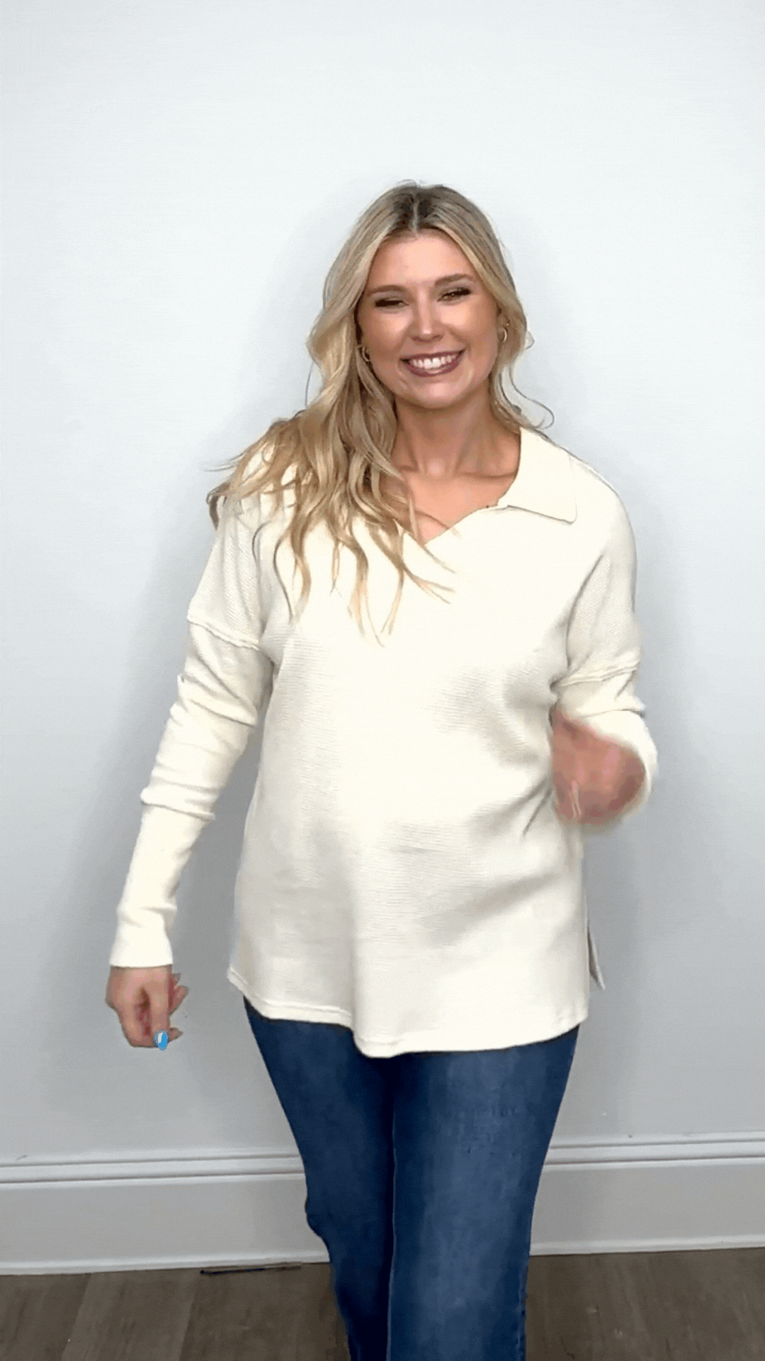 Waffle Knit Top, Ivory