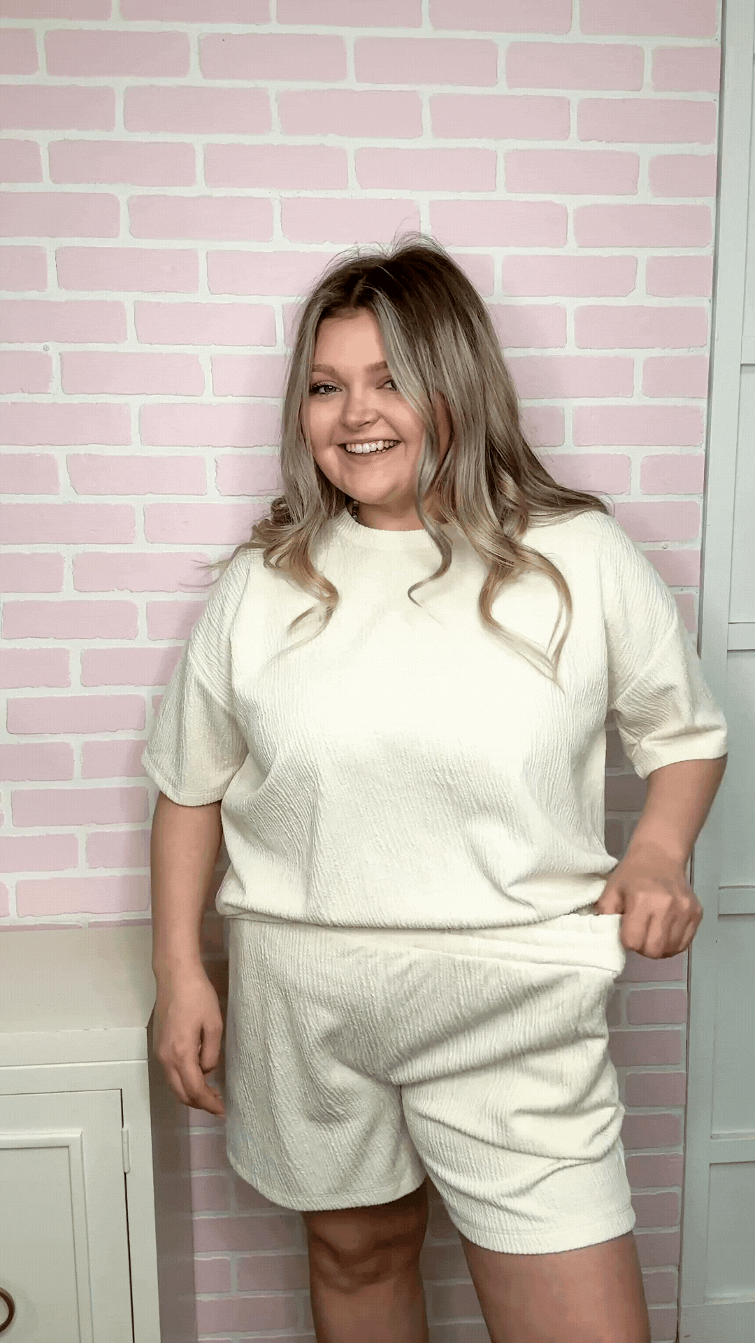 Textured Cream Shorts