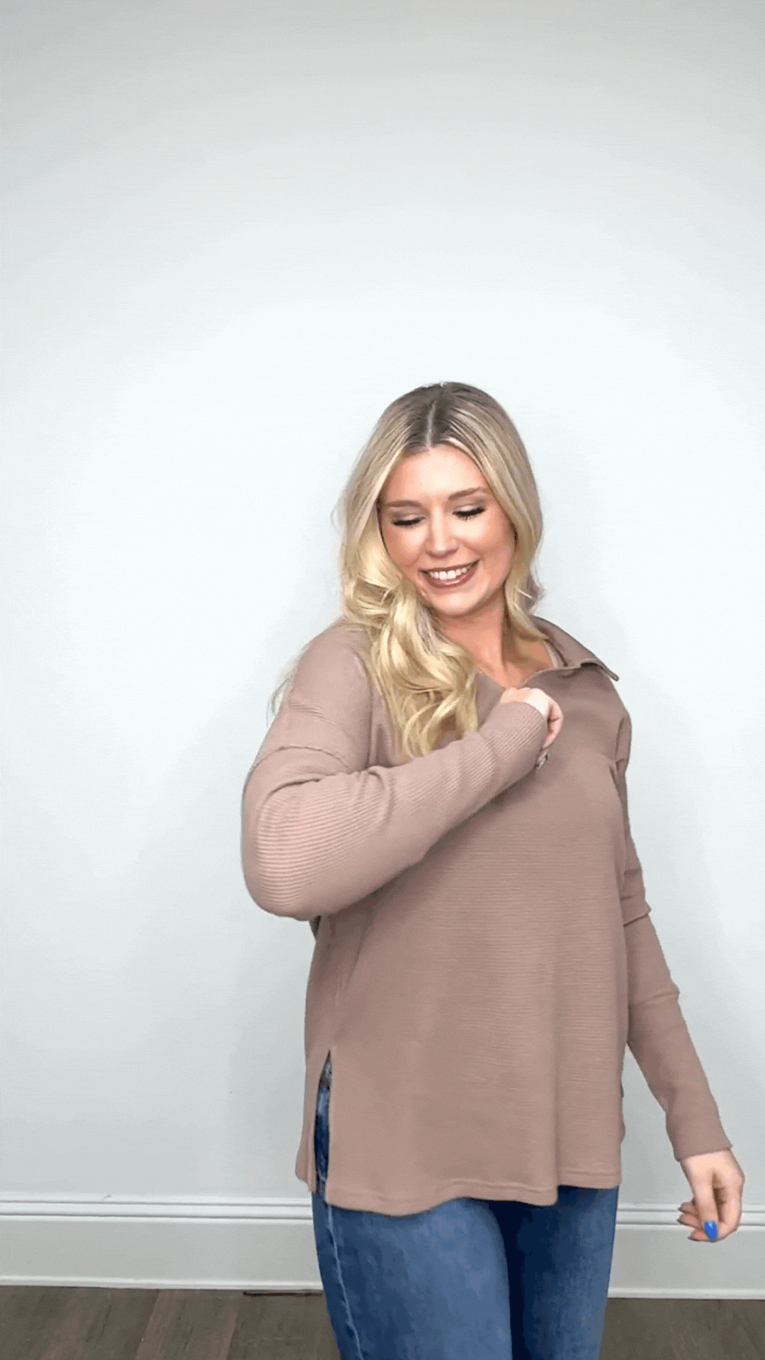 Waffle Knit Top, Brown