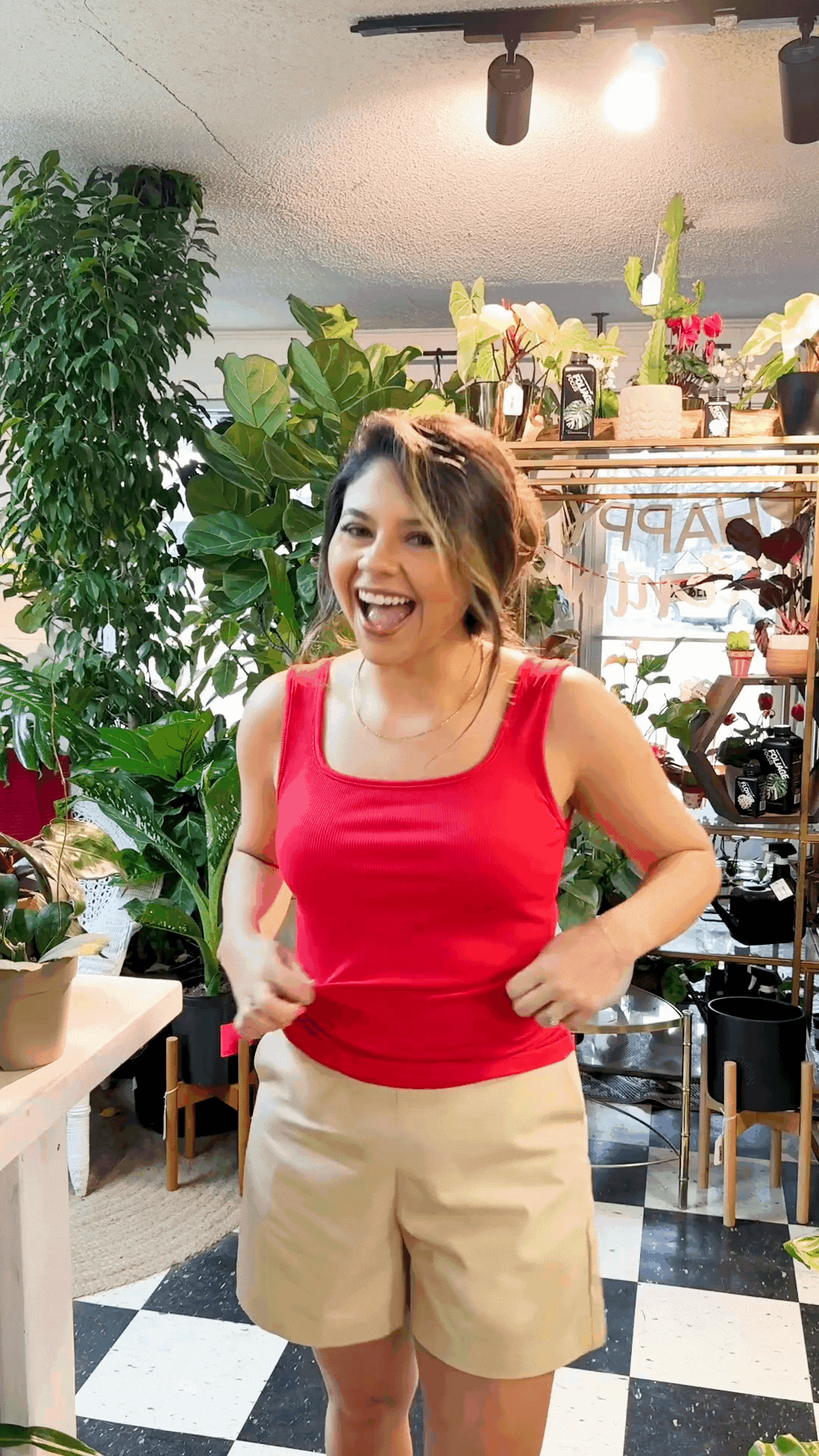 Bella Square Neck Rib Knit Tank Top, True Red