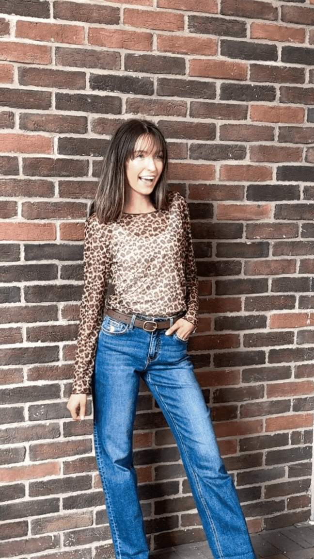 Mesh Long-sleeve Top, Leopard