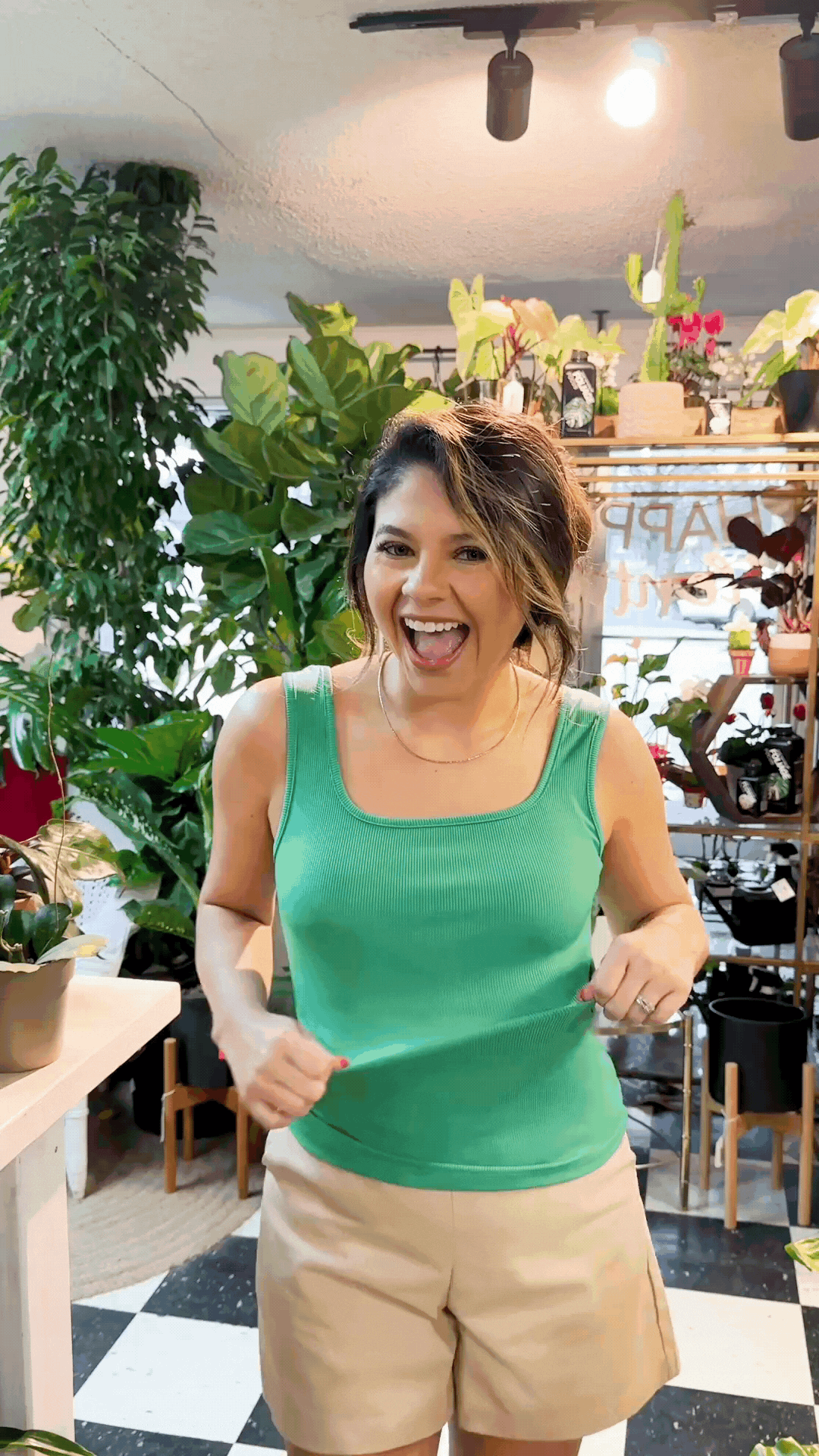 Bella Square Neck Rib Knit Tank Top, Green