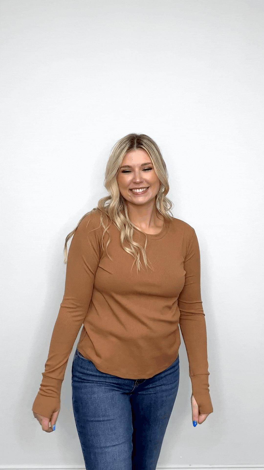 Ribbed Long-Sleeve Top, Mocha