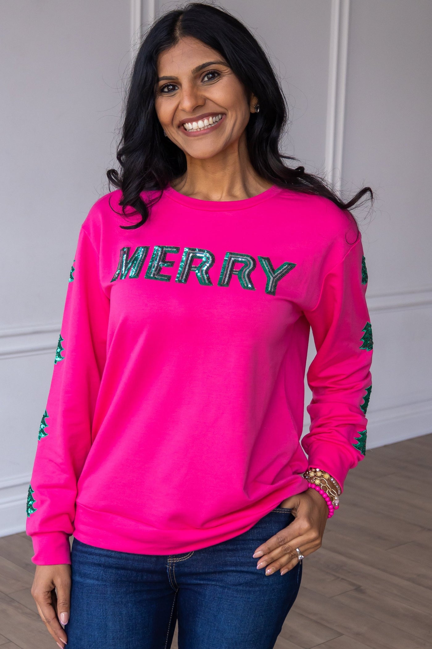 Sequins Merry Pink Pullover Sweater