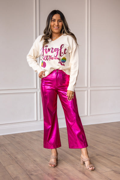 Change of Pace Metallic Pants in Hot Pink