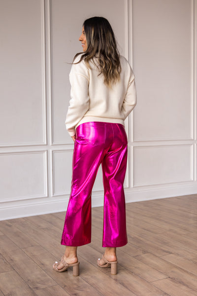 Change of Pace Metallic Pants in Hot Pink