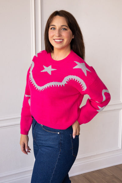 Rhinestone Wrangler Hot Pink Pullover
