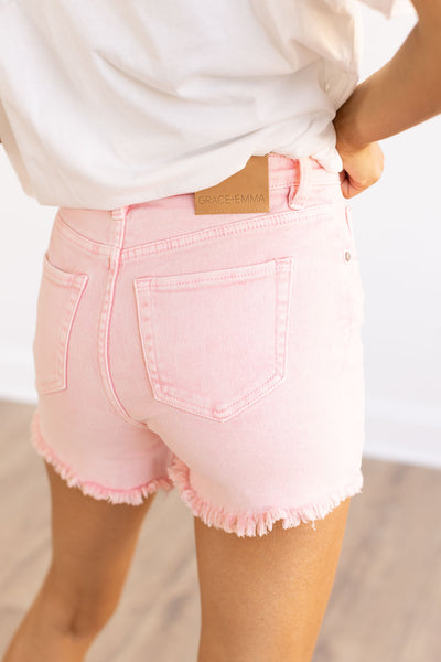 The Lola Pink Distress Denim Shorts