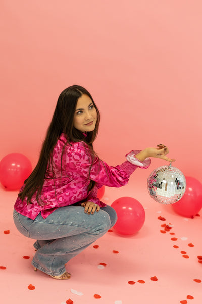 Smitten in Satin Leopard Pink Top