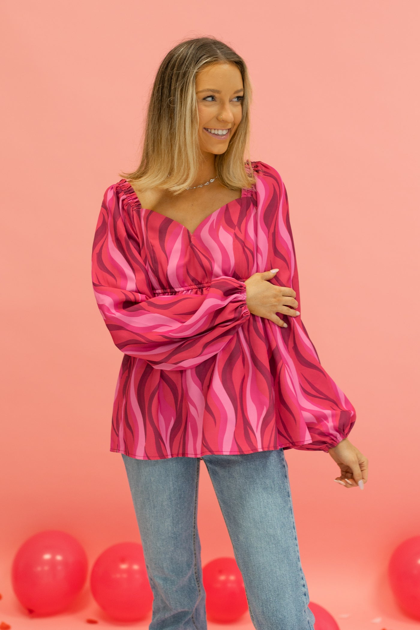 Flirty in Fuchsia Balloon-Sleeve Blouse