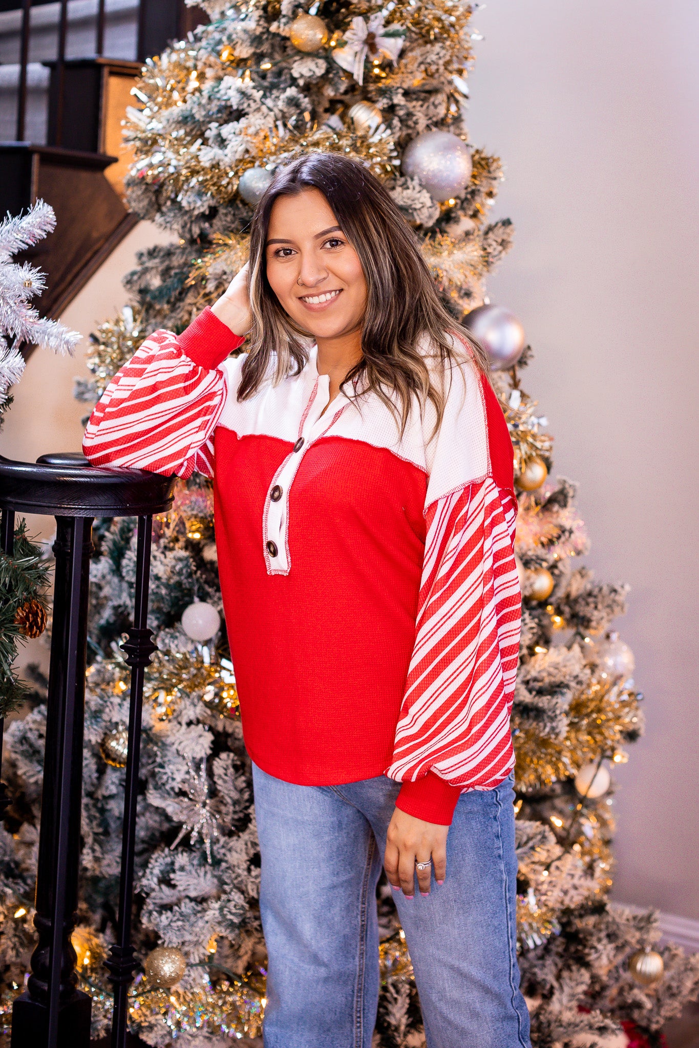 Red Candy Cane Sleeve Top