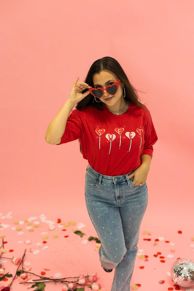 Sweet Lollipops on Red Boxy Crop Top