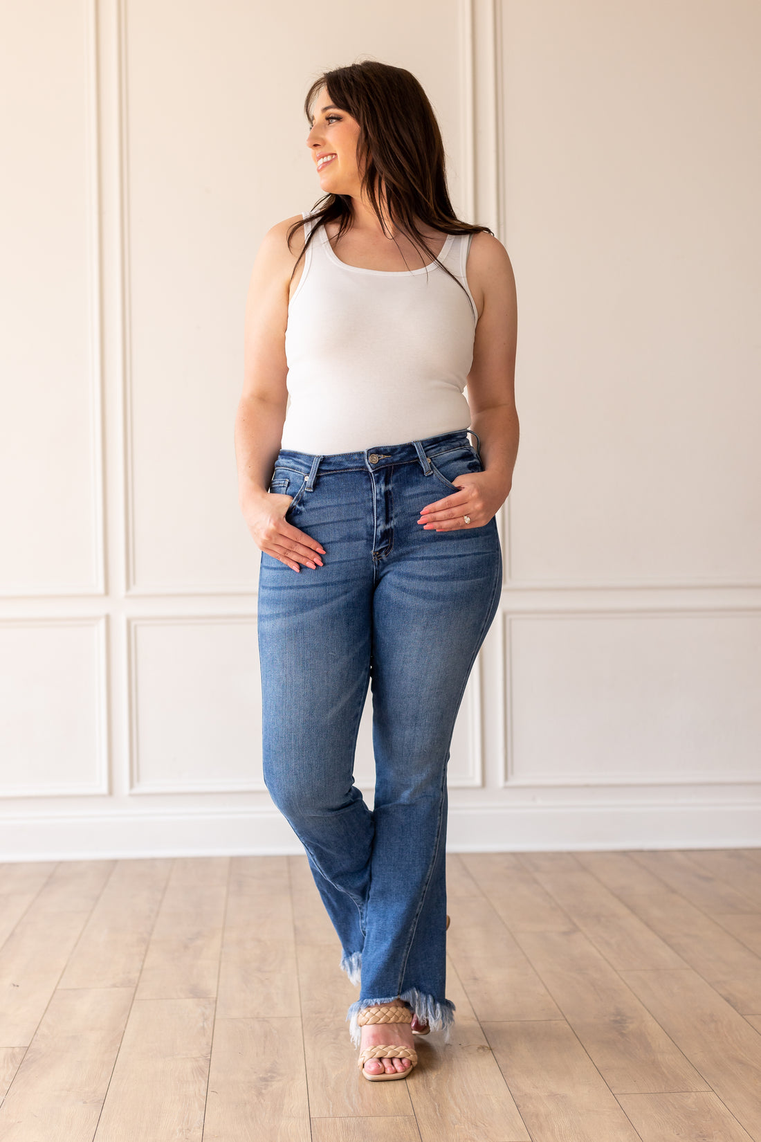 The Hannah Medium Wash Shark Bite Flares