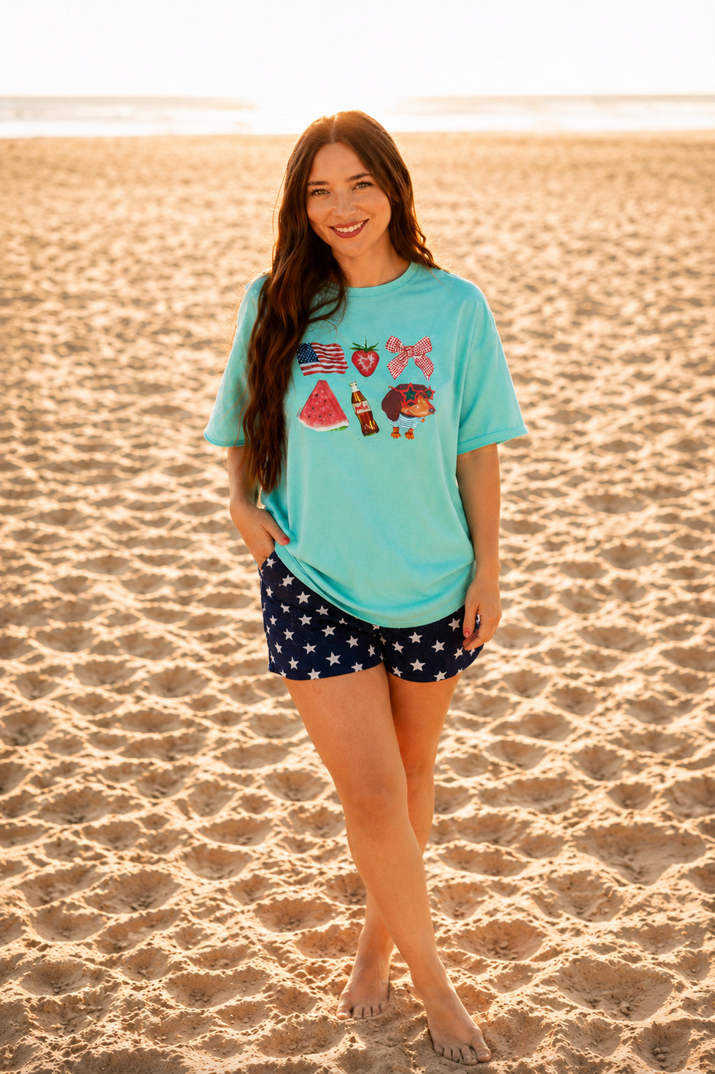 All American on Turquoise Boxy Tee