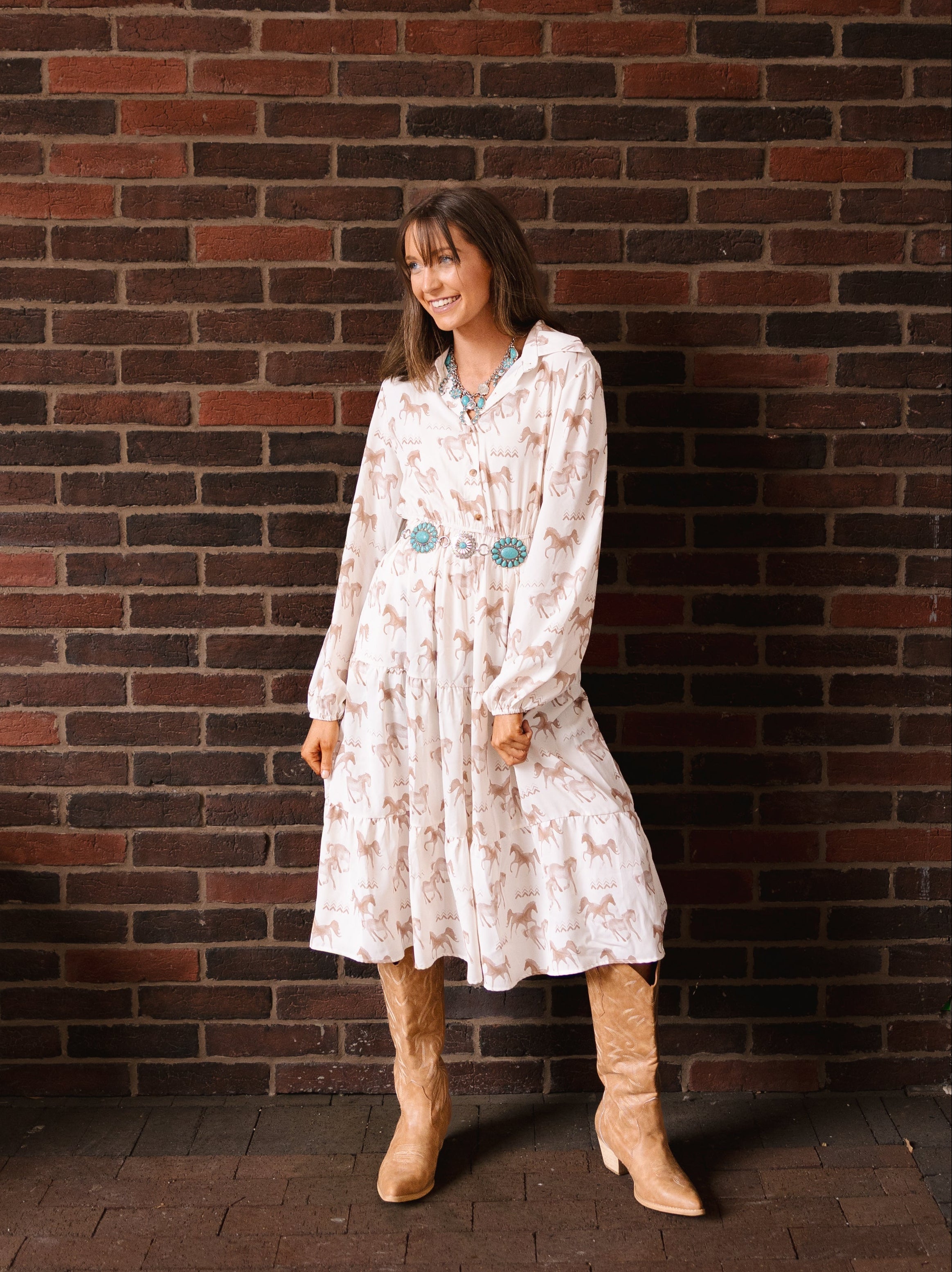 horse print shirt dress Blue Equestrian Print Dress