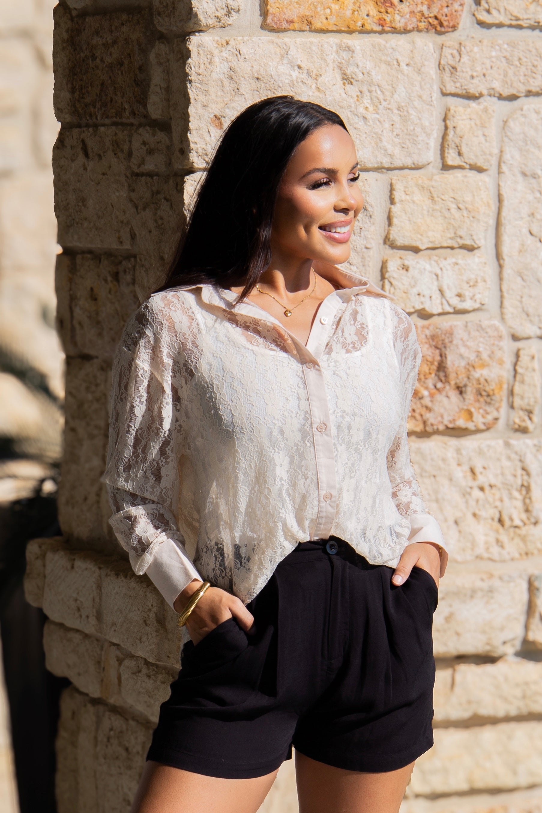 Kathryn Classic Button-Up, Ivory Lace