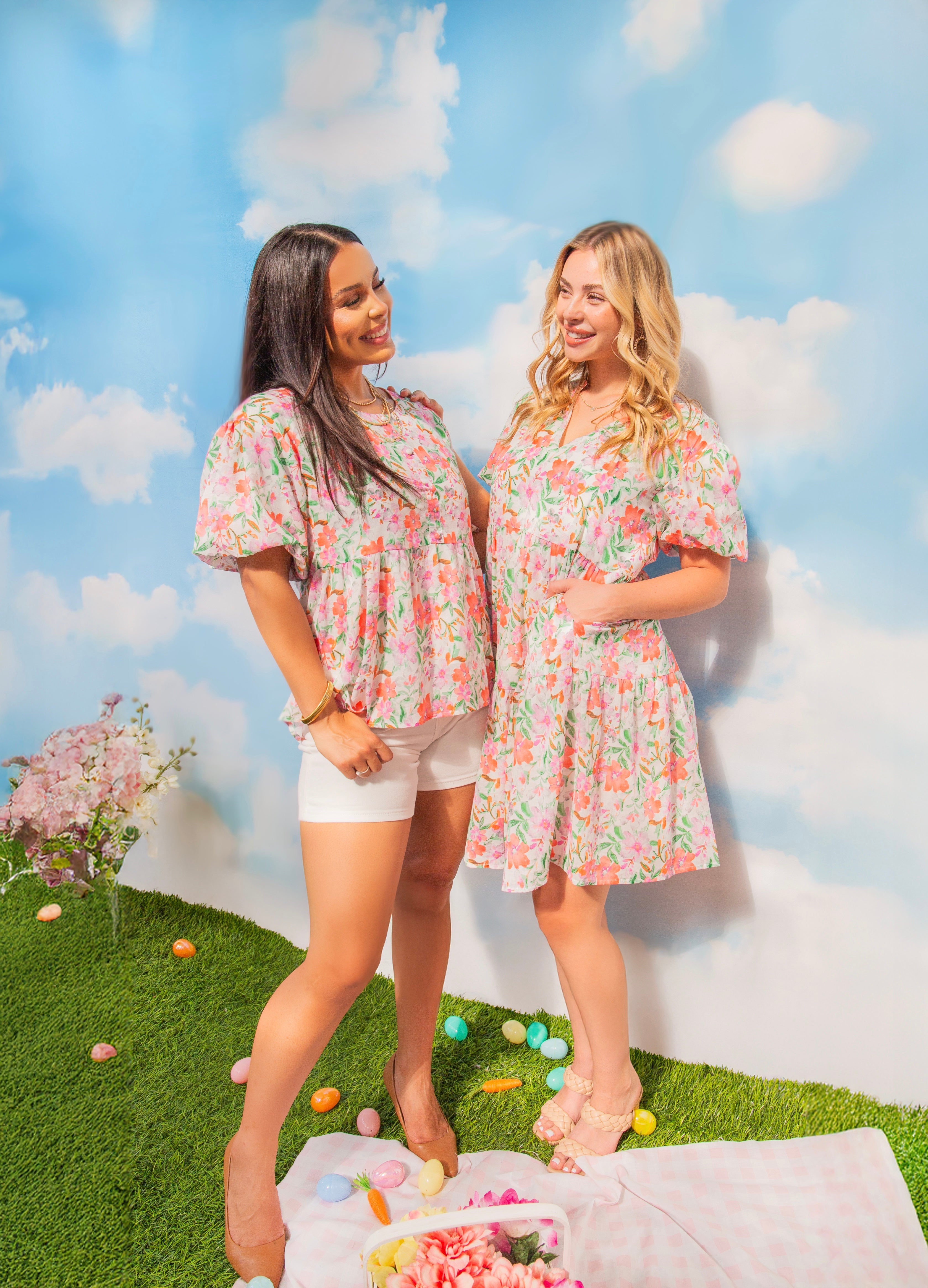 Puff Sleeve Blouse, Watercolor Flowers