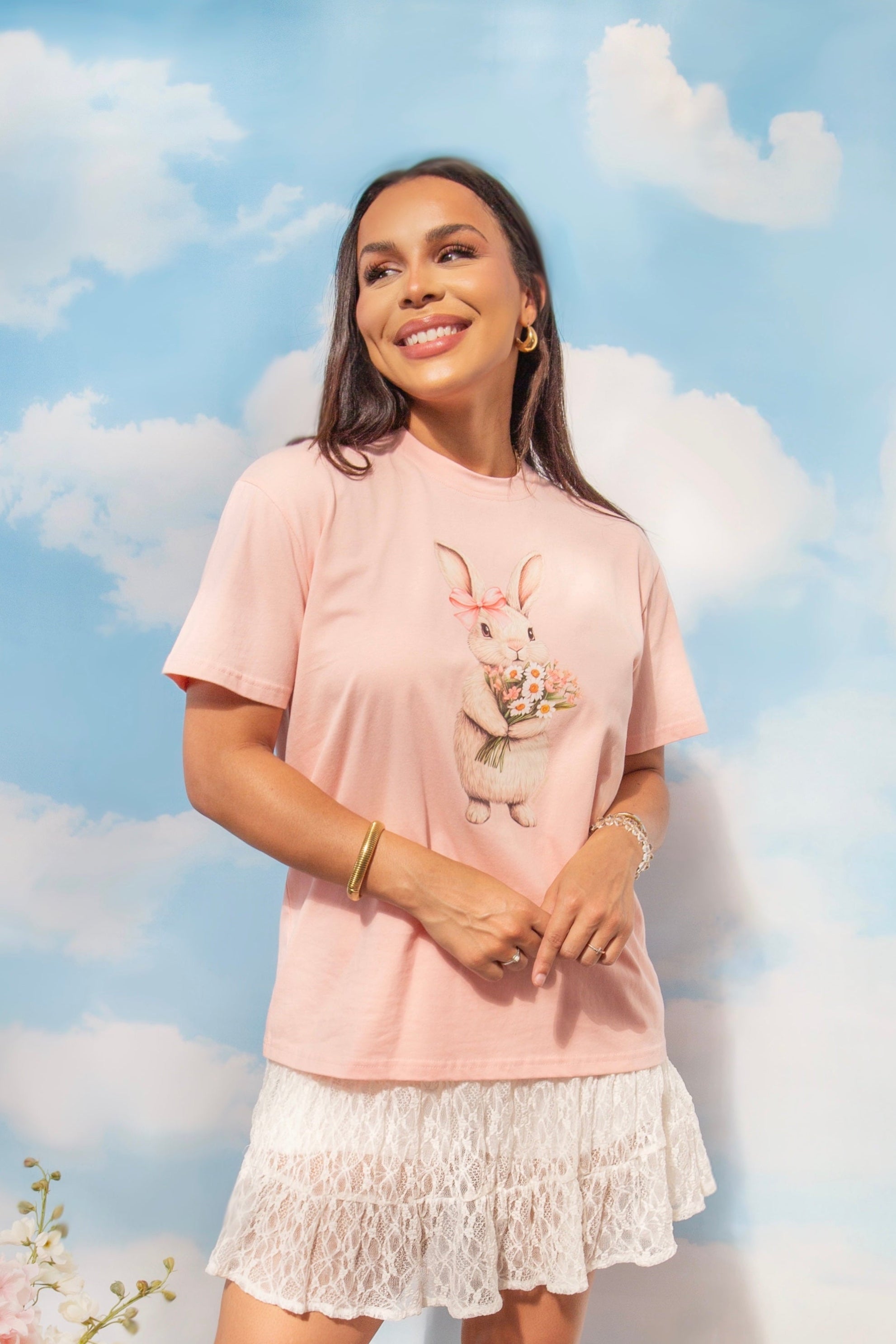 Bunny on Pink Tee Shirt Blank