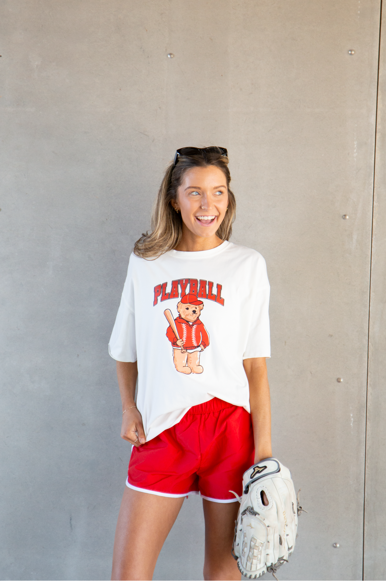 Playball on White Boxy Tee