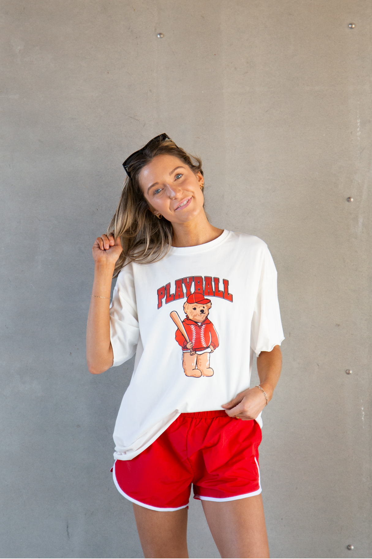 Playball on White Boxy Tee