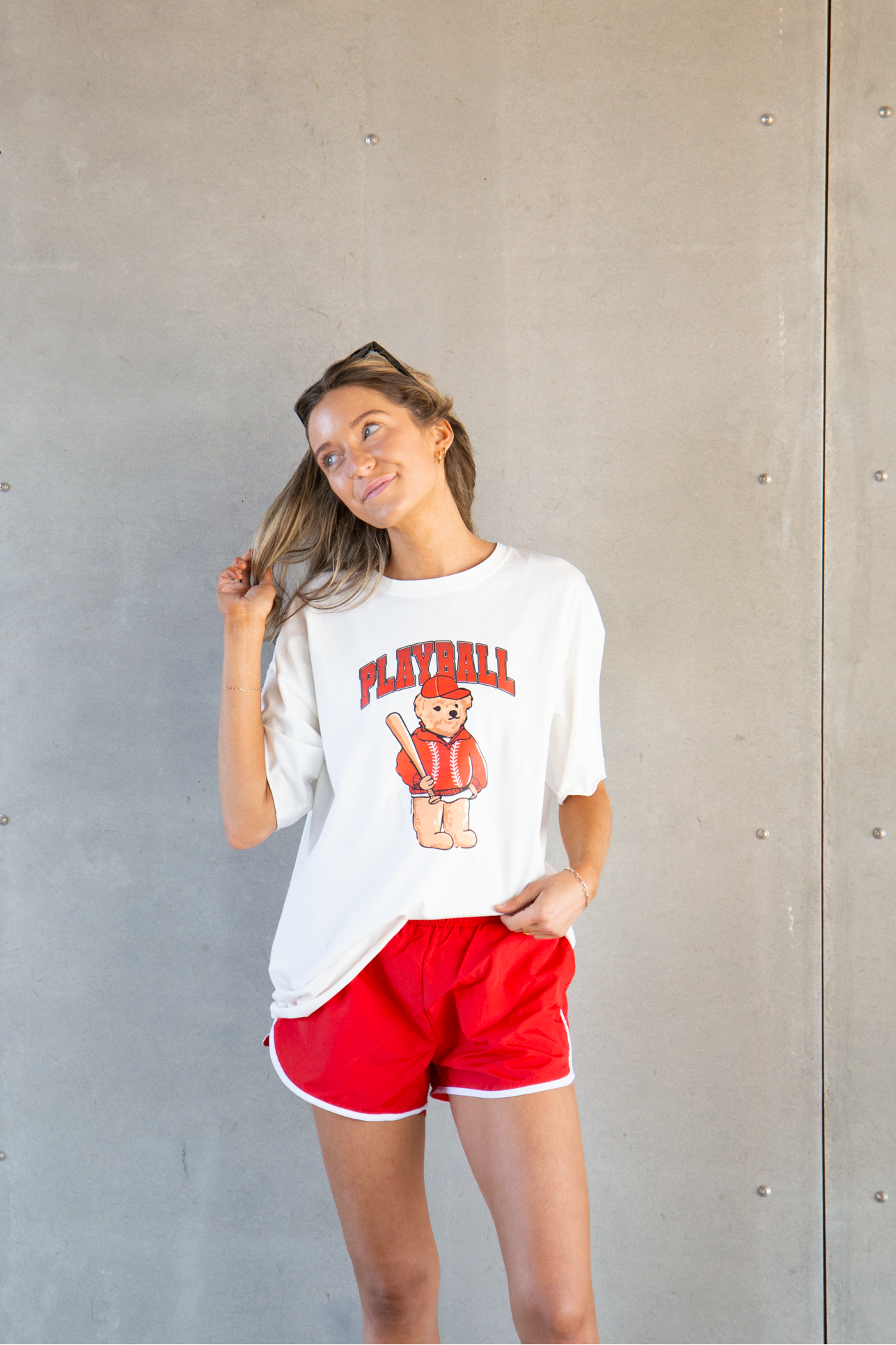 Playball on White Boxy Tee
