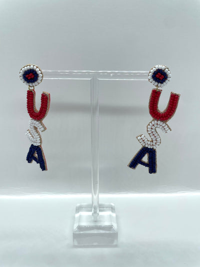 USA American Flag Beaded Earrings