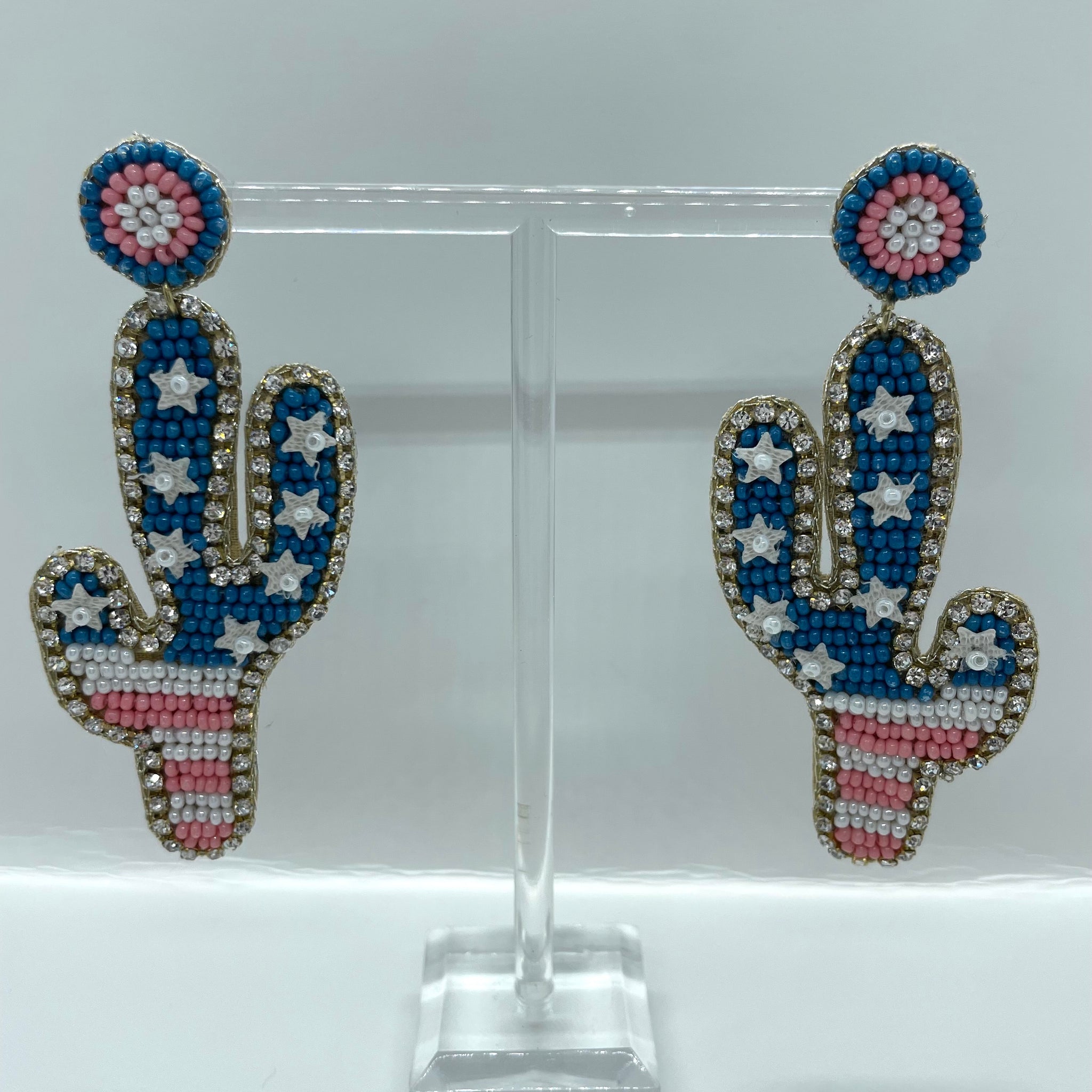 Beaded Cactus Earrings American Flag