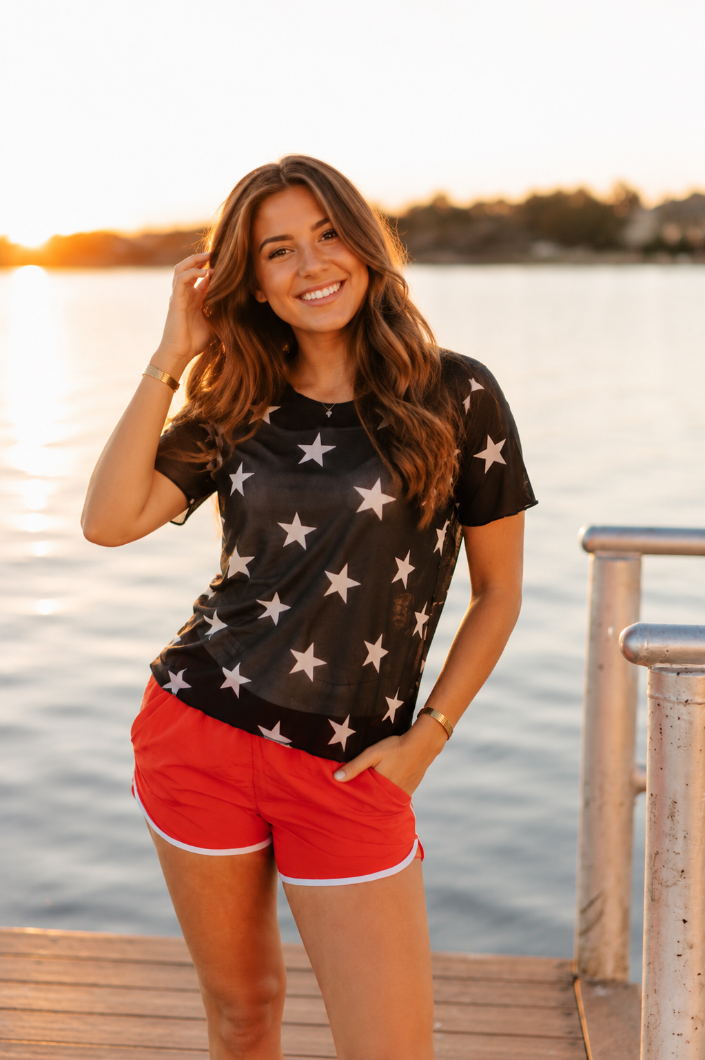 Mesh Short-Sleeve Top, Navy