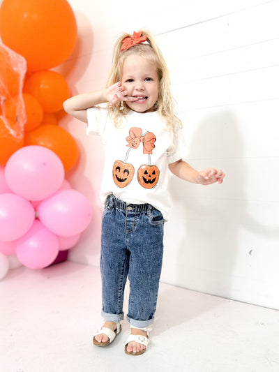 Girl's Cherry Pumpkin White Cuff Tee.