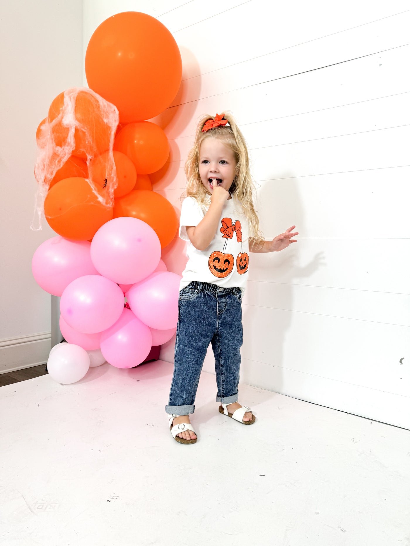 Girl's Cherry Pumpkin White Cuff Tee.