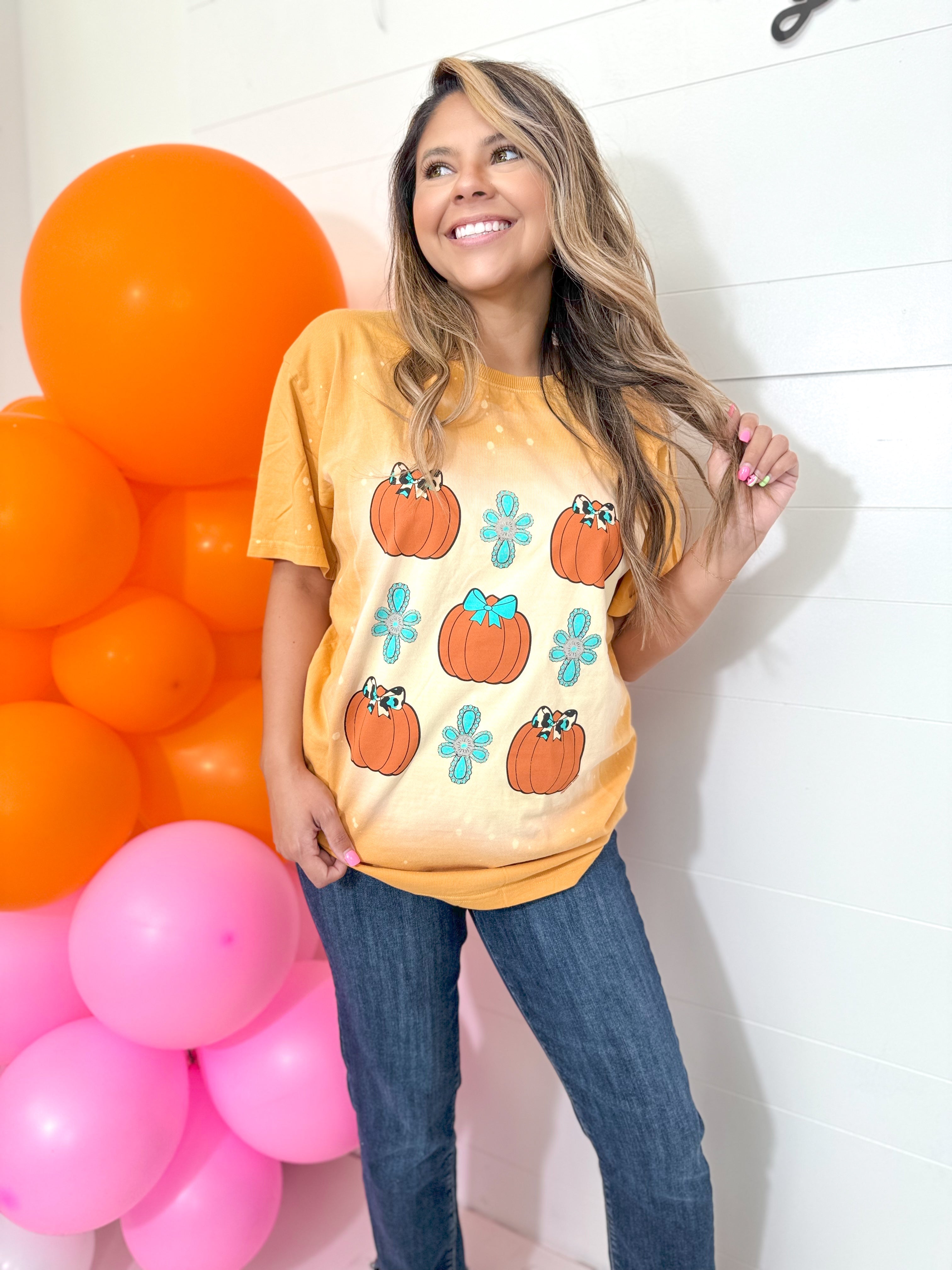 Western Pumpkins on Mustard Splatter Tee