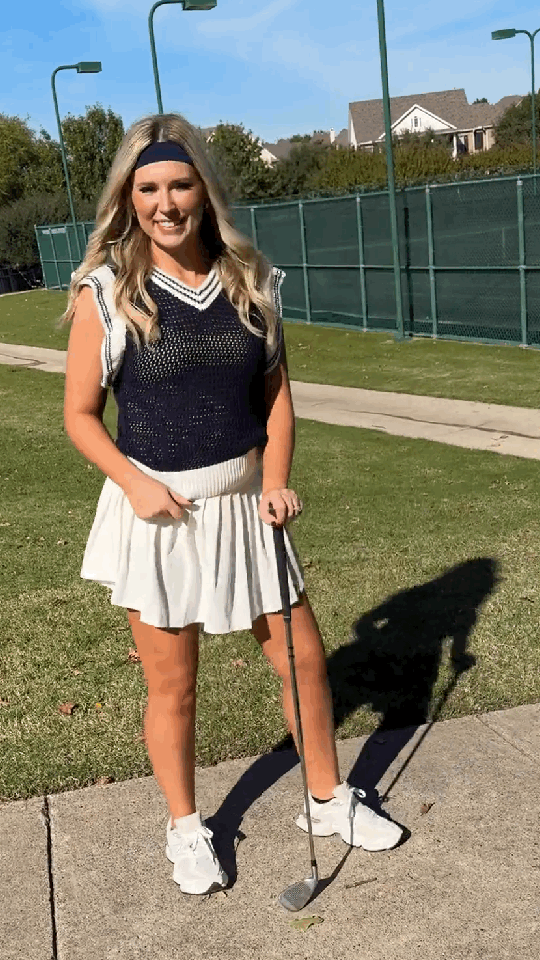 Navy Sweater Vest with White Stripes