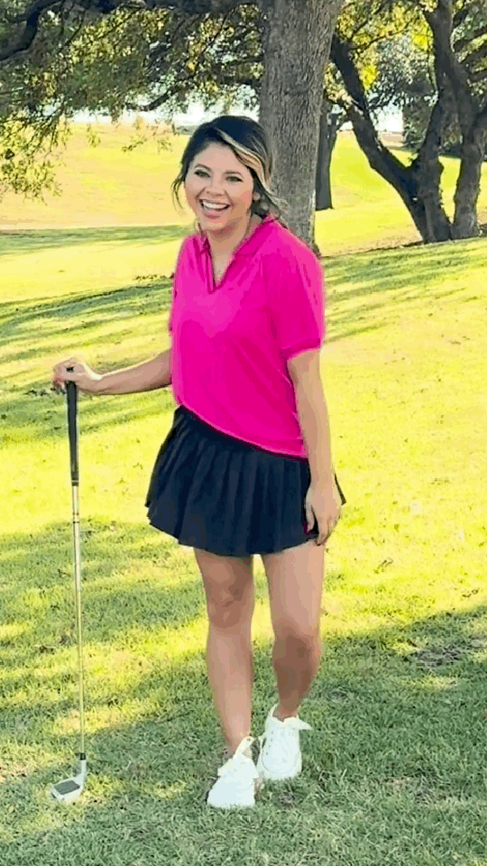 Rib Knit Polo Top, Hot Pink